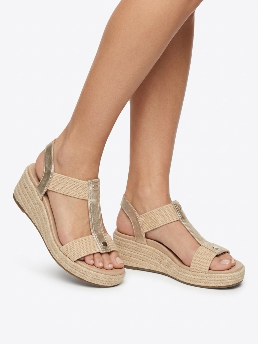 NWOB Pair of Vionic Comfort Sandals Espadrille in Metallic GOLD and Sand Sz 6.5